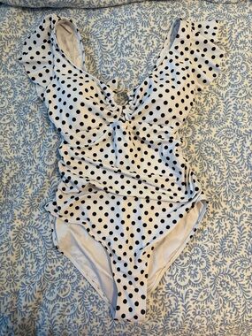 Polka Dot One-Piece Swimsuit - White with Black Dots